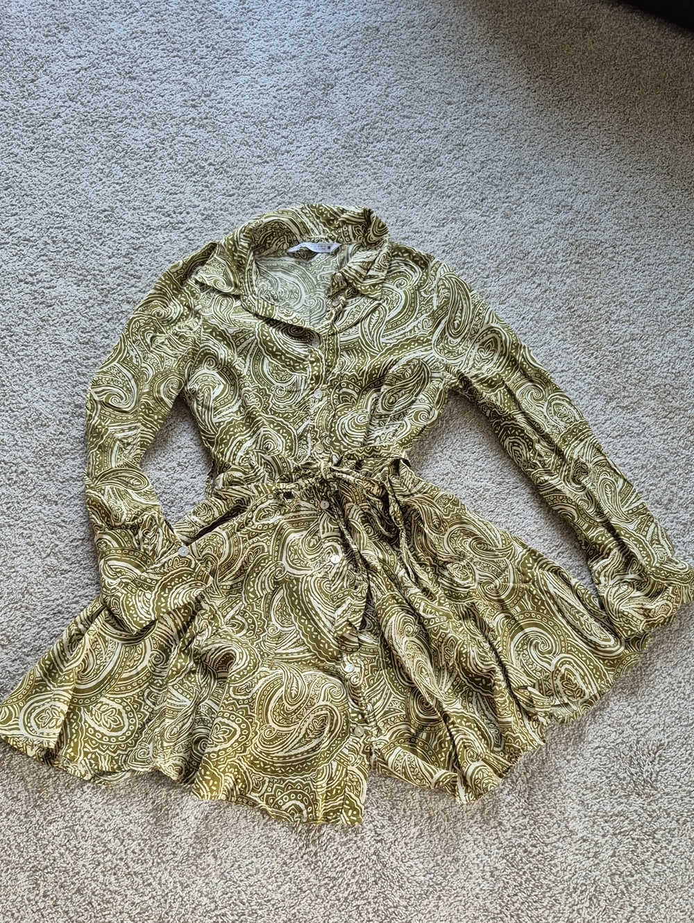 Zara Olive Paisley Mini Shirt Dress